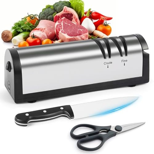 SOARFLY Afilador de cuchillos eléctrico de acero inoxidable, afilador de cuchillos profesional de alta precisión, eficiente y duradero y afilador multifunción para cuchillos de cocina