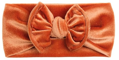 SkyPOOU Bandeaux extensibles en velours doux avec nœuds pour cheveux - Accessoires pour cheveux pour bébé fille - Orange