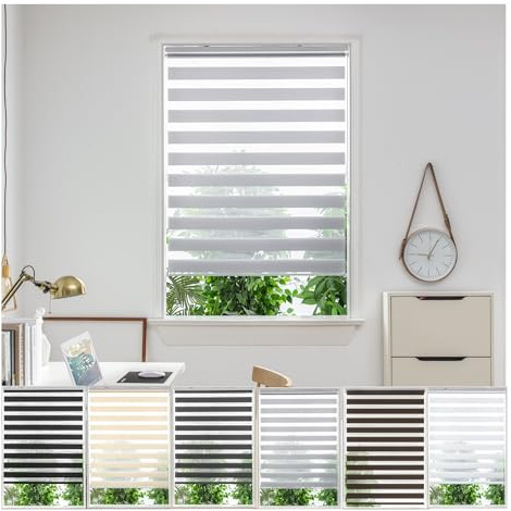 Zebra Day Night Roller Blinds - Made to Measure Day and Night Roller Window Blind with Light Filtering Privacy - Easy Fit Roller Blind by Aprica (Colour Light Grey - Width 50cm Max - Drop 160cm)