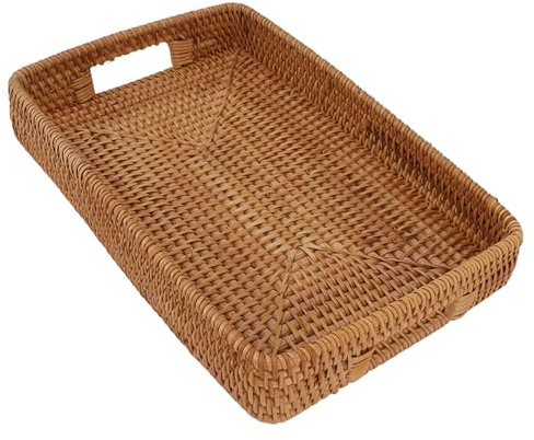 Vassoio in Rattan con Manici, Grande Vassoio da Portata in Rutice, Grande Vassoio Decorativo Rettangolare Fatto a Mano per Frutta, Dessert, Casa (S-36x23x6.5cm) | Rettangolare, Fatto a Mano, per Frutta/Dessert, per /Casa, Decorativo, Resistente