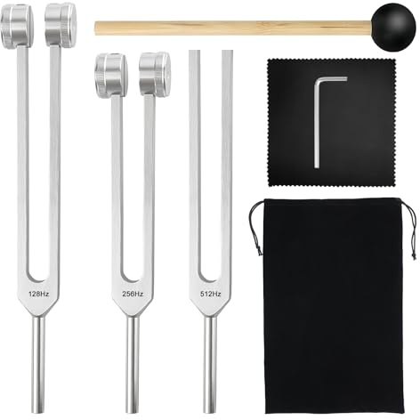 Lot de 3 diapasons 128, 256, 512 Hz, diapason thérapeutique, diapason neurologique, alliage d'aluminium pour la guérison, la thérapie sonore, le corps, l'esprit et la guérison de l'âme