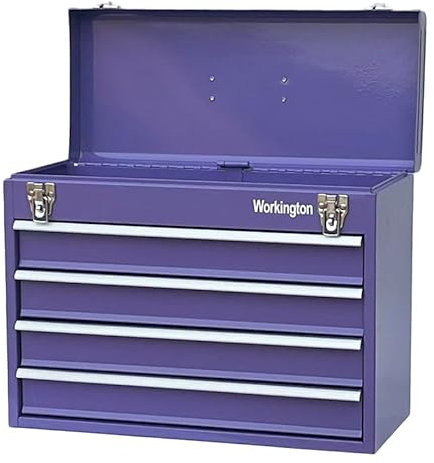 Workington Portable Metal Tool Chest with 4 Drawers, 20 4-Drawer Tool Chest Cabinet with Ball Bearing Drawer Slides, Steel Tool Storage Box Organizer 4004 Purple