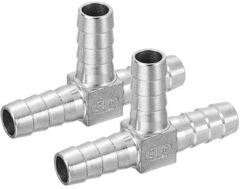 QUARKZMAN 15mm Diámetro T Forma 3 Vías Espiga Manguera Montaje 2Pcs | Adaptador para Manguera de Acero Inoxidable 304 para Sistemas de Vacío, Conexiones de Tuberías Industriales, Plateado