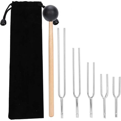 Kueohse Stimmgabel Klangheilungs-Werkzeugset 128HZ 256HZ 512HZ 1024HZ 2048HZ Stimmgabel Aus Silbernem Aluminiumlegierung Klangheilungs-Werkzeugset
