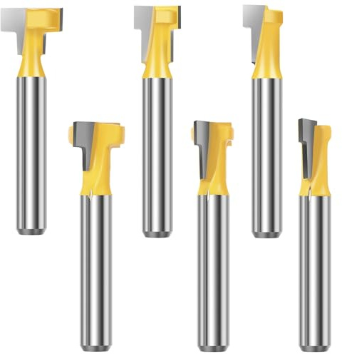 6PCS T-Nutfräser-Set 7,94/9,52/12,7mm Nutfräser 6mm Schaft Anti-Rebound-Design T Nut Fräser T-slot Router Bit für Bilderrahmen Schränke