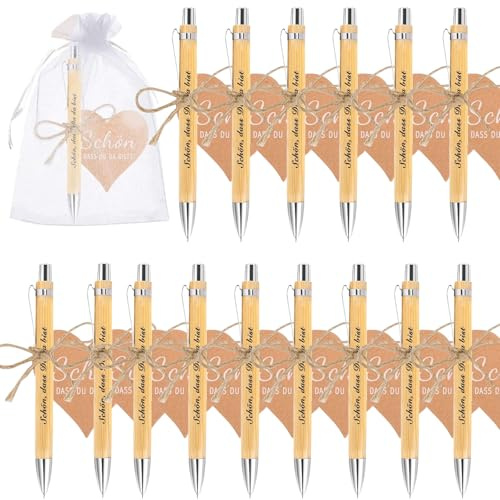 AXERHK 20 Stück Gastgeschenke Hochzeit Holz Kugelschreiber Schön Das Du Da Bist Mit Lesezeichen Druckkugelschreiber Geschenkset für Hochzeit Kommunion Taufe Geburtstag
