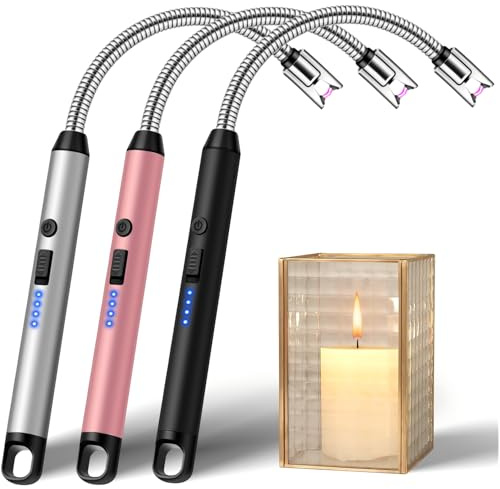 3 Pack Electric Candle Lighter USB C Rechargeable, Long Reach BBQ Lighter with 360° Flexible Neck for Candles, Barbeque, Gas Stove
