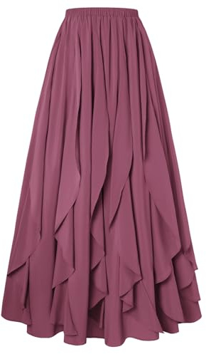 Womens Boho Maxi Skirt 2026 Renaissance Long Skirt High Waist Ruffle Flowy Skirts Purple XL