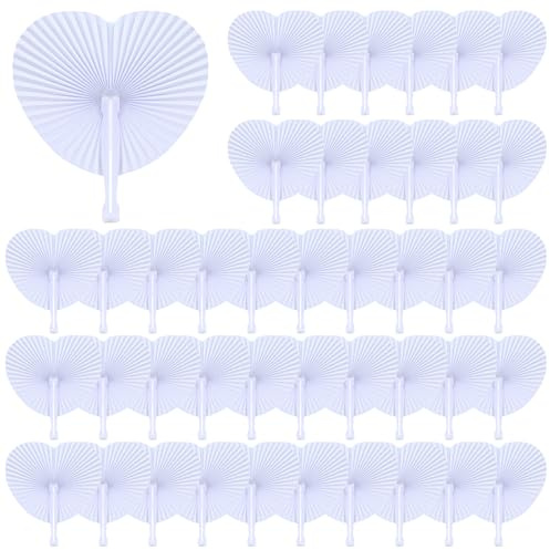 WAIZHIUA 72pcs Paper Fans White Heart Handheld Fan Folding DIY Gifts | Cooling party favours, Wedding guest gifts, Summer wedding decor, Bulk fan set, Portable folding design