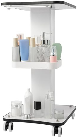 Weiß Beauty Salon Chariot de beauté portable en ABS avec roue de frein et compartiment de rangement Blanc
