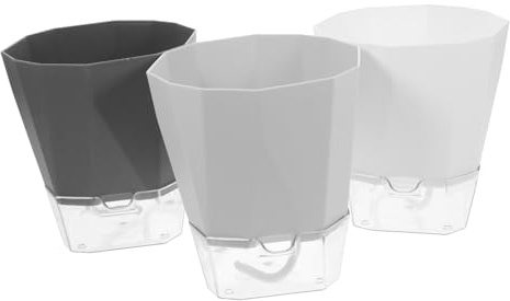 Kisangel Ensemble de 3 Set de Jardinières Auto Arrosantes avec Réservoir Eau Pots Transparents à Drainage Multiple Design Moderne et Couleurs pour Plantes Intérieur