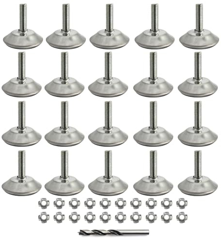 20 Stück Möbelfuß Stellfüße M8 X 40mm Nivellierfüße mit Einschlagmutter | Einstellschraube Verstellschraube Sockelfuß Stellteller Möbelschraube Regulierschraube für Möbelbeine