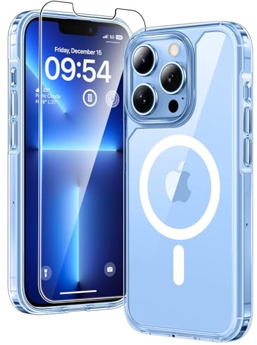 TAURI für iPhone 13 Pro Max Hülle 6,7 mit Schutzfolie - Durchsichtig | Kompatibel mit MagSafe, Schutz nach Militärstandard, [Anti-Vergilbung] Stoßfest Magnetisch Handyhülle