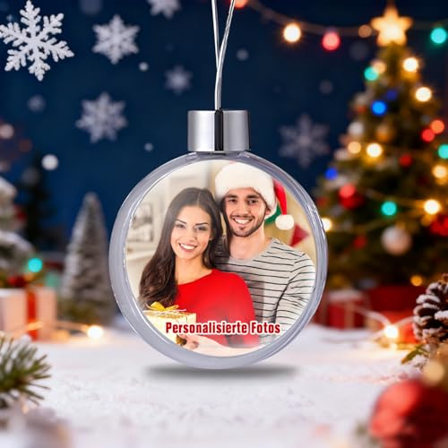 Personalisierte Weihnachtskugeln mit Foto - Weihnachtskugel Personalisiert mit Doppelseitiger Foto Weihnachtsbaumschmuck Geschenke für Familie, Freunde, Haustiere, Kinder (Kugelförmig)