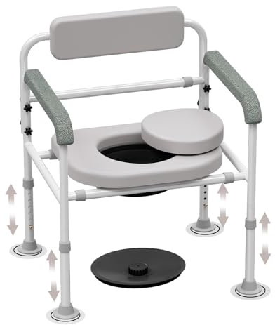 Adjustable Medical Bedside Commode Chair with Padded Backrest, Height Adjustable, Drop Arm Support