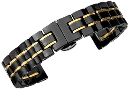 Keramiskt klockarmband Snabbkopplingsband Universal justerbart ersättningsband(Black gold,15mm)