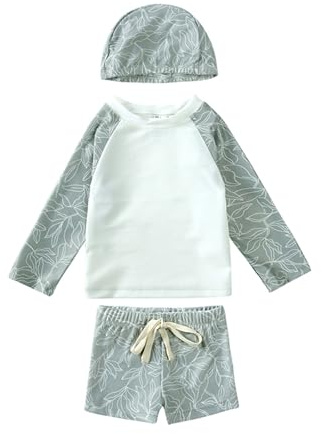 Generisch Set di 3 pezzi da bagno per ragazzi con cuffia da nuoto Rashguard per spiaggia, piscina, estate, grigio., 3-4 Anni