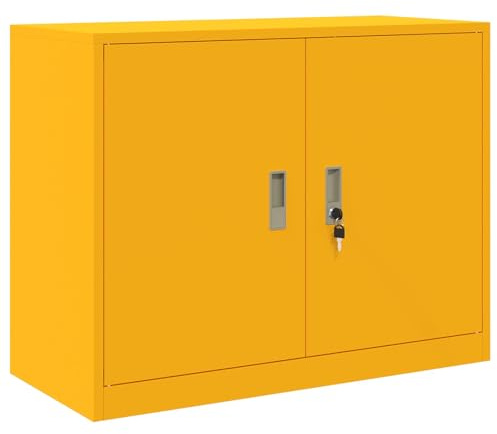 Förvaringsskåp senapsgult av stål 90 x 40 x 70 cm med låsbara dörrar, kontorsskåp, aktskåp, rullbehållare skrivbord, skåp skåp, flerfunktionsskåp
