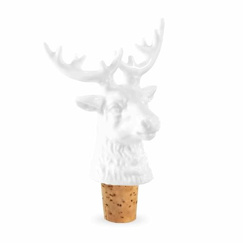 Donkey Products Bottle Sealer „Rentier“ – festlicher Flaschenkorken aus Porzellan & Kork, 6,7 x 3,5 x 9 cm, Weihnachts-Deko & Geschenkidee für Wein- und Likörflaschen, 200535