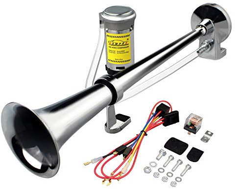 GAMPRO 12V 150db Air Horn, 45cm Chrome Zinc Single Trumpet Truck Air Horn with Compressor for Any 12V Vehicles Trucks Lorrys Trains Boats Cars (silver)