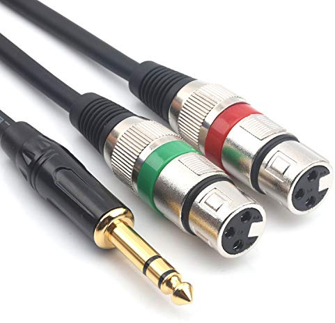 SiYear 10FT 6.35mm (1/4inch) TRS Male Plug to Dual XLR Female Microphone Stereo Unbalanced Audio Converter Adapter Y Splitte Cable Cord （3M