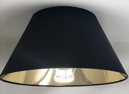 Kegelförmiger Lampenschirm, Schwarzer Stoff mit Goldenem Futter, Handgefertigtes Produkt, für Tischlampe, Stehlampe (Schwarz, 45x25x25)