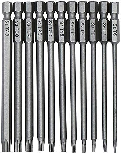 KAHEIGN 11Pcs Torx Screwdriver Bits, T6-T40 S2 Steel Magnetic Star Torx Security Head Screwdriver Bits for Electric Manual Screwdrivers (75mm)