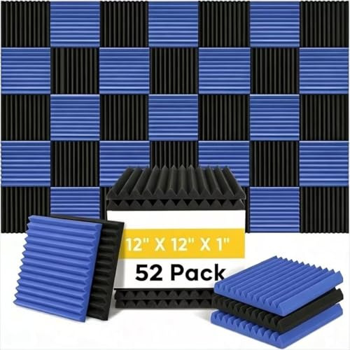 52 Pack 12 X 12 X1 Acoustic Panels Studio Soundproofing Foam, (24blue+24black')