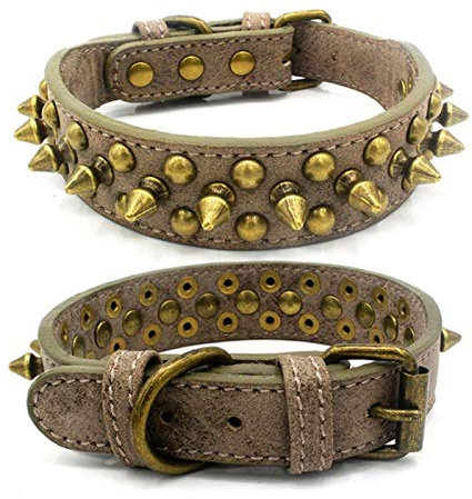DHGTEP Französische Bulldogge Pitbull Hunde Halsband Retro Golden Nieten Nieten Leder Haustier Halsband für Kleine Mittlere Große Hunde Spike Halsband (Color : C, Size : XL)