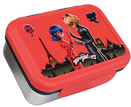 Fun House MIRACULOUS 006086 Ladybug - Scatola per merenda in acciaio inox, per bambini, altezza 6,5 x larghezza 17 x profondità 13,5 cm, colore: Rosso