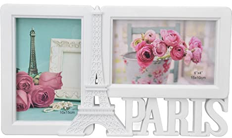 Haofy Cornice per Foto Doppia in Plastica 4x6, Cornice per Foto Doppia Torre Eiffel Cornice Decorativa per Foto con Apertura Verticale e Orizzontale