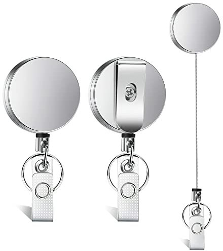 Aleevii Schlüsselanhänger Ausziehbar, 2 Stück Schlüsselband Ausziehbar mit Ausweishalter Karabiner, Ausziehbar 60cm Stahldrahtseil Karabiner Schlüsselanhänger