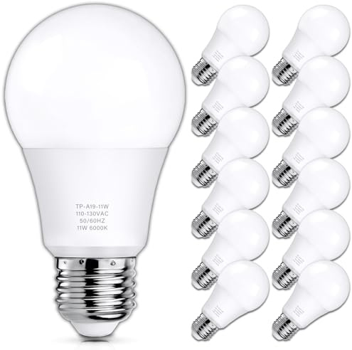 MAXvolador A19 LED Light Bulbs, 100 Watt Equivalent LED Bulb, 1100 Lumens Cool White 6000K E26 Medium Base, Non-Dimmable 11W LED Bulb 12-Pack