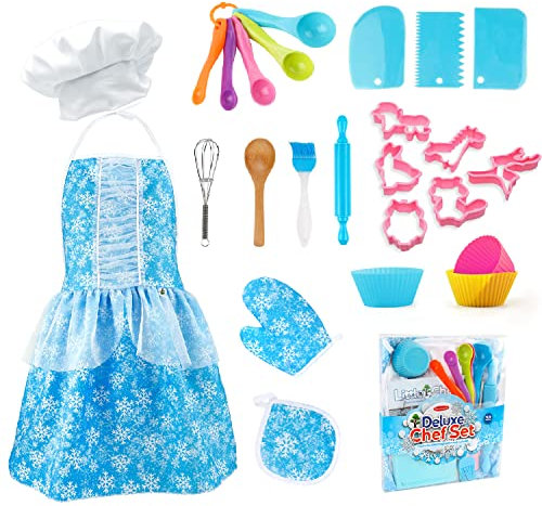 Set da Cucina per Bambini,Chef Gioco di Ruolo Set Grembiule Cucina Bambini Gioco Kit Accessori Cucina Bambini 3-8 Anni,Kit di Cucina Giocattolo per Bambini,Regalo Compleanno Natale Pasqua Ragazze