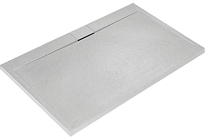Ideal Standard - Ultra Flat S i.life, Piatto doccia rettangolare 160x80 in resina, Piletta di scarico lato lungo, Finitura opaca effetto pietra, Bianco