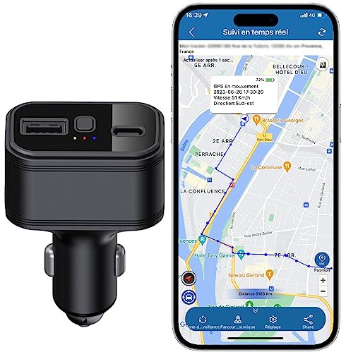 Winnes Tracker GPS Auto 4G GPS Localizzazione in Tempo Reale con Caricatore Auto Type-C/USB 2 in 1 Tracker Antifurto per Veicoli Autocarri Tramite SMS/APP/PC,APP GRATUITA