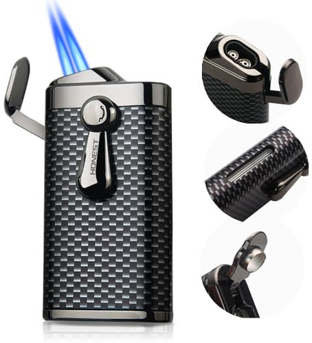 HONEST Torch Lighter Double Jet Flame Pocket Lighter Gift for Men BBQ Kitchen Fireplace Candle (No Gas) (Black Carbon)