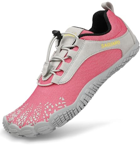 SAGUARO Barfuss Schuhe Damen Barfußschuhe Herren Zehenschuhe rutschfest Atmungsaktive Barefoot Shoes Indoor & Outdoor Barfussschuhe mit Breiter Zehenbox & Zero Drop Solhe, Hellrosa, 39 EU