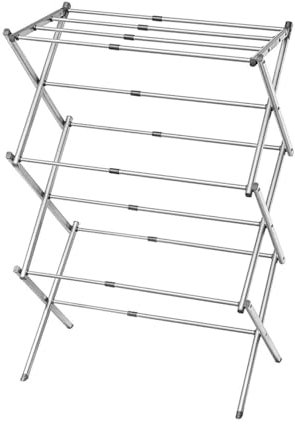 HOMION 3 Tier extendable Clothes Airer Dryer Indoor Outdoor Metal Laundry Washing Drying Rack Camping Clothes Airer Drying Rack with Washing Line Drying Space (SILVER)