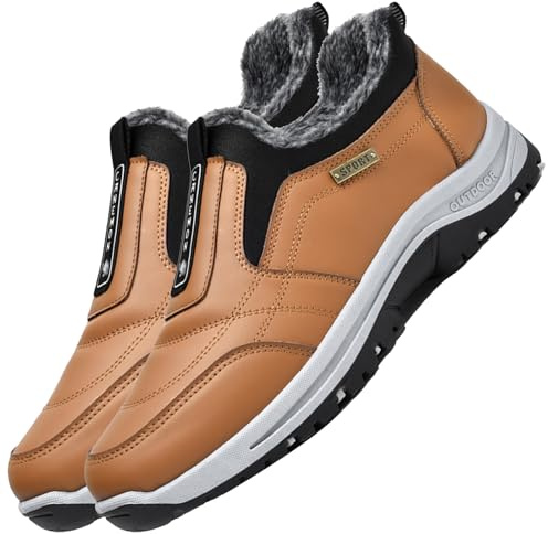 Casual Mocassino Sneakers Ciabatte Chiuse in Pelle Impermeabili Slip on Sandali Mocassino Walking Pantofole Scarpe per Sport Invernali Caldo Peluche,Marrone,44/270mm