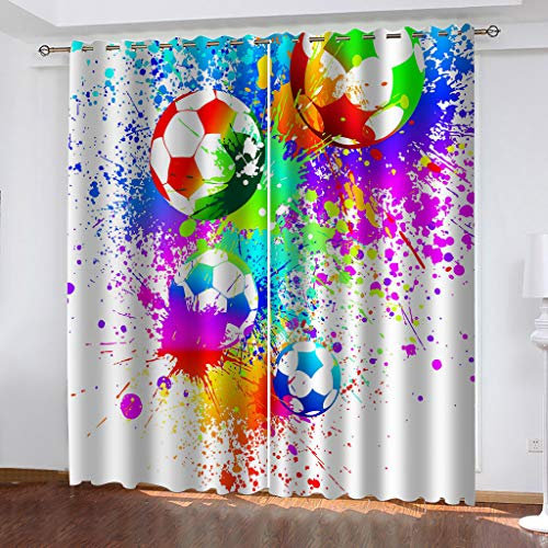 Blickdichte Vorhänge Mit Motiv 3D Mehrfarbiger Fußball-Aufdruck Kinder Gardinen Blickdicht Ösen Gardine Thermo 264x214 Cm Schlafzimmer Kinderzimmer Vorhänge Dekoratives Muster, Verdunklungsvorhänge