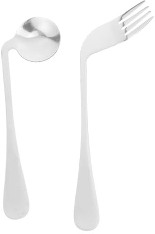 iplusmile Senioren Esshilfe Besteck 2 Stück Gebogen Löffel Und Gabel Aus Edelstahl Für Patienten Und Eingeschränkte Beweglichkeit Ergonomisches Fütterungsbesteck Für Bettruhe