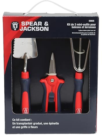 Spear & Jackson – Kit 3 Mini‑Outils en Acier INOX pour Balcons & Terrasses – Transplantoir Gradué + Épinette + Griffe – Parfait Jardinage Urbain