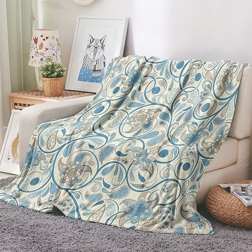 EHOMERY Große Kuscheldecke Decke Vintage Sofa Kuscheldecke Tochter Von Mama Flanelldecke Mädchen Retro-Muster Hosting-Decke Dekorative Weiche Kuscheldecken Blau 240x180cm