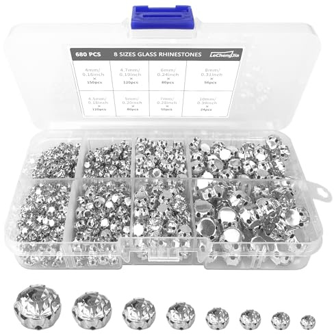 680 StüCk Strasssteine Zum AufnäHen Flache RüCkseite Kristall Klaue Krappenfassung,4 Bis 10 mm Flache RüCkseite Glas Strasssteine FüR Handwerk, Schmuck, Kleidung, KostüM, Schuhe, Kleid