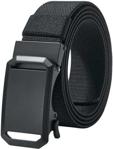 LionVII Ratchet Elastic Stretch Belts, 1 3/8 Slide Belt for Men with Automatic Buckle for Men Dress, Adjustable Trim to Fit 27-49 Waist (Black)
