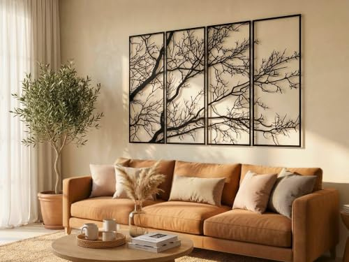 VAILLA Lebensbaum Bild Holz 3D – Wanddeko Wandbild Wohnzimmer Schlafzimmer | MDF Sperrholz, Lasergeschnitten, Lebensbaum Gold, Stammbaum, 5 Größen, Schwarz Silber, personalisierbar, Esszimmer Eingang