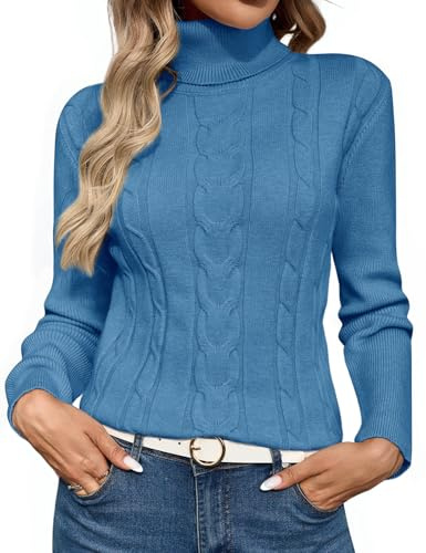 Xnova Maglione da Donna con Collo Alto Ripiegato, Termica Dolcevita Slim Fit Elasticizzata Aderente Maglia a Maniche Lunghe, Solido Pullover Tshirt Tops Maglioni Autunno e Inverno (Blu, L)