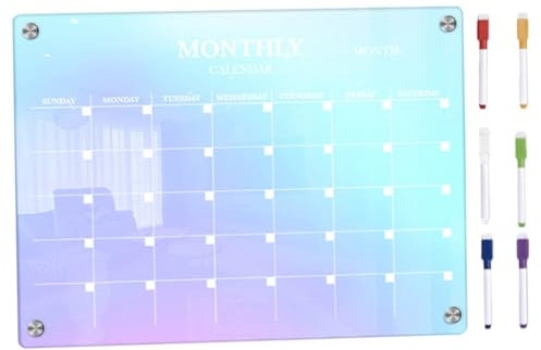 TOGEVAL Monatlicher Kühlschrankkalenderplaner Trockenlösch-notizblock Acryl-schreibtafel Magnetischer Notizblock Küchenplanungstafel