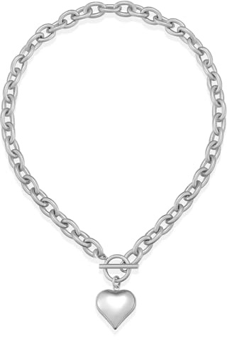WOWORAMA Gold Chunky Chain Halskette für Frauen Puffy Herz Anhänger Halskette Weißgold Dicke Chunky Ketten Link Halsketten Herz Münze Choker Halskette